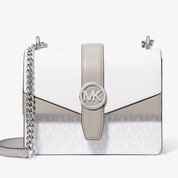 NWT Michael Kors Greenwich Small Color-Block Logo Crossbody Bag - White & Gray - Picture 1 of 5
